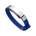 Durable blue adjustable silicone sport bracelet with polished stainless steel metal ID plate - Blue