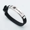 Verstellbares schwarzes Silikon-Armband mit medizinischer Edelstahlplatte für Allergien - Allergie-Warnstil