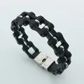 14mm bicycle chain bracelet for men in black silicone and stainless steel, hip-hop style - Black