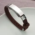 Brown silicone adjustable sport bracelet with polished stainless steel plate - Rose Red