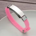Adjustable pink silicone sports bracelet with DIY stainless steel engraving plate - Peach