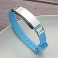 Adjustable sky blue silicone sports wristband with a polished stainless steel ID plate - Light Blue