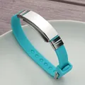 Sky blue adjustable silicone sports bracelet with a blank engravable stainless steel plate - Lake Blue
