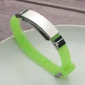 Adjustable neon green silicone sports bracelet with blank stainless steel plate for DIY engraving. - Grass Green