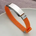Adjustable orange silicone sports bracelet with a polished stainless steel DIY plate - Orange Red