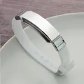 White adjustable silicone sports bracelet with blank stainless steel plate for DIY engraving - White