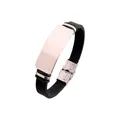 Sleek black silicone bracelet featuring a customizable polished stainless steel plate for men - Black