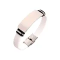 Engravable white silicone and stainless steel bracelet with butterfly clasp buckle - White