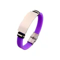 Adjustable purple silicone bracelet with silver stainless steel engravable plate - Purple