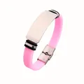 Adjustable pink silicone bracelet with polished stainless steel ID tag and folding clasp - Pink