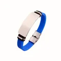 Durable blue silicone bracelet with engravable stainless steel ID plate for men and women - Blue
