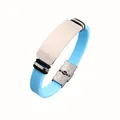 Premium light blue silicone sports bracelet with engravable stainless steel ID plate - Lake Blue