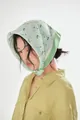 Elegant Japanese style floral cotton-linen square headscarf in light green for women - 8# Small Green Flowers