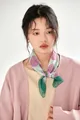 Elegant French vintage floral print cotton square scarf for women with green stripes - Green Sun / 58*58cm