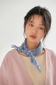 French vintage blue floral cotton square scarf for women - Blue Flower / 58*58cm
