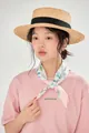 French vintage floral printed cotton square scarf tied around neck in pastel pink tones - Pink Leaf / 58*58cm