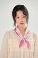 Vintage French style pink polka dot cotton square scarf for women's summer beach wear - Pink Sun / 58*58cm