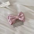 Elegant French style pink satin bow hair comb with black polka dots for women styling - Bow Hair Comb / Pink Polka Dot