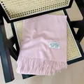 Soft pink faux cashmere scarf with fringe and vintage label on stylish rattan chair - 38-180cm / Light Pink