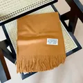 Soft ginger yellow faux cashmere scarf with fringes and woven brand label - 38-180cm / Caramel Orange