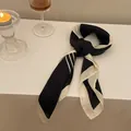 Elegant black and white striped small silk scarf for women's vintage neck accessory - 70x70cm / Black And White Stripes