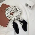 Vintage elegant silk square scarf with classic letter D print and contrast black border - 70x70cm / White D