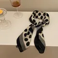 Retro polka dot and stripe square scarf in black and white silk-like fabric - 70x70cm / White Polka Dot