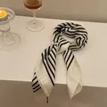 Vintage black and white striped silk-like square neck scarf for women accessories - 70x70cm / White Stripe
