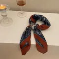 Vintage paisley print small square silk scarf in navy and brown tones for women - 70x70cm / Navy Paisley
