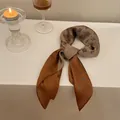 Vintage brown and beige geometric pattern square silk scarf for women neckerchief - 70x70cm / Square Splicing