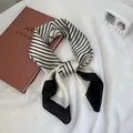 Vintage black and white striped square silk neck scarf for women SKU variant view - 70x70cm / White and Black Striped