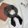 Elegant vintage black and white striped small square silk scarf neckerchief for women - 70x70cm / Black Stripe