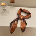 Vintage burnt orange and grey paisley pattern silk-like square neckerchief scarf - 70x70cm / Caramel Paisley