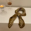 Vintage brown and white striped silk square scarf for women professional neck kerchief - 70x70cm / Green Striped