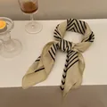 Elegant vintage beige and black diagonal striped square silk scarf for neckerchief styling - 70x70cm / Beige Striped