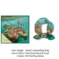 Van Gogh Sand Unloading Ship oil painting print silk scarf, 53x53cm twill square neckerchief - Van Gogh - Barges Unloading Sand / 53cm x 53cm