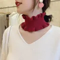 Burgundy knitted neck warmer with elegant ruffle edges for autumn and winter warmth - 9*13cm / Burgundy