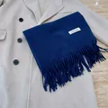 Elegant navy blue winter scarf featuring a soft texture and stylish long fringe tassels - Tassel Solid Color (300g) / 194cmx69cm / Navy Blue