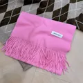 Elegant pink solid color winter scarf with tassels, soft cashmere-like texture - Pink