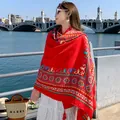 Vibrant red ethnic bohemian style sun protection shawl for travel and beach vacation outfits - Style 127