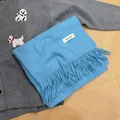 Premium soft light blue winter tassel scarf shawl for women with knitted texture - Blue