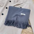 Premium soft smoky purple scarf for women featuring stylish fringe detail for winter warmth. - Dark Gray