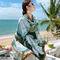 Bohemian green floral print lightweight sun protection scarf shawl for beach travel - No. 18