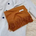 Soft caramel orange winter scarf with long tassels for women, premium warm knit shawl - Caramel color