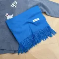 Korean style soft vibrant blue solid color scarf with fringe details for winter outfits - Sapphire Blue