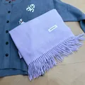 Elegant and soft smoky purple winter scarf featuring delicate fringe details for women - Lavender