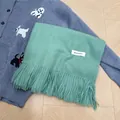 Soft and warm mint green winter scarf with elegant tassel fringe and solid finish - Lake Green