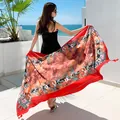 Ethnic style red pomegranate print chiffon shawl for beach travel and sun protection - 2