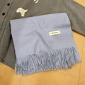 Premium soft smoke purple winter scarf with elegant tassels for women, Korean style shawl - Fog Blue