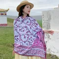 Bohemian ethnic style sun protection shawl for women featuring purple floral patterns - 337